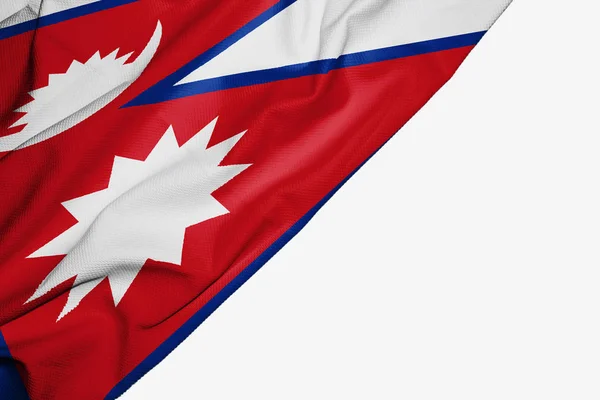 Bandera de Nepal de tela con espacio de copia para su texto en el respaldo blanco — Foto de Stock