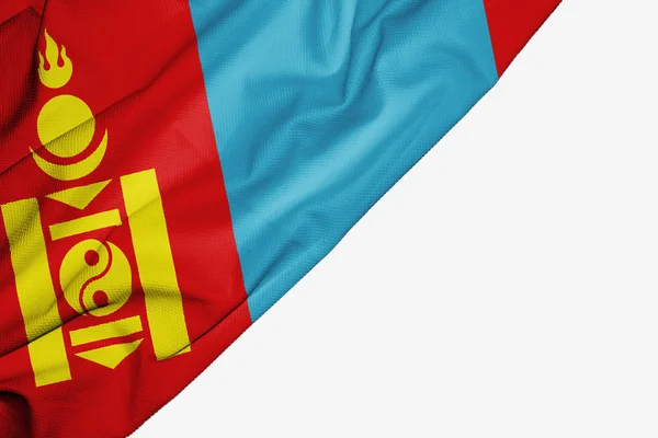 Mongolia bandiera di tessuto con copyspace per il vostro testo su ba bianca — Foto Stock