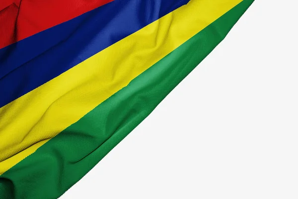 Beyaz b üzerinde metin için copyspace ile kumaş Mauritius bayrağı — Stok fotoğraf