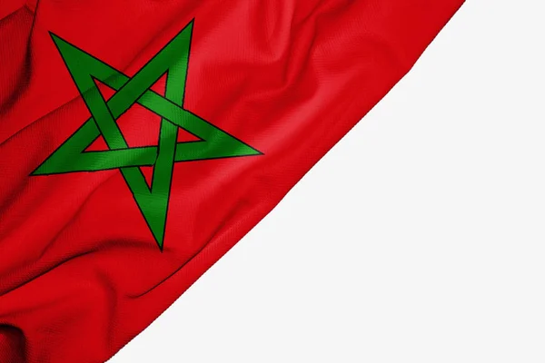 Morocco flag of fabric with copyspace for your text on white bac — Stock Photo, Image