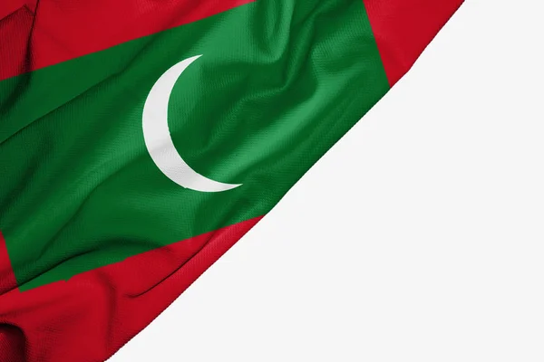 Maldives flag of fabric with copyspace for your text on white ba — Stock Photo, Image