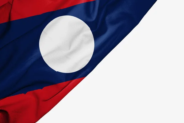 Laos bandeira de tecido com copyspace para o seu texto sobre backgr branco — Fotografia de Stock