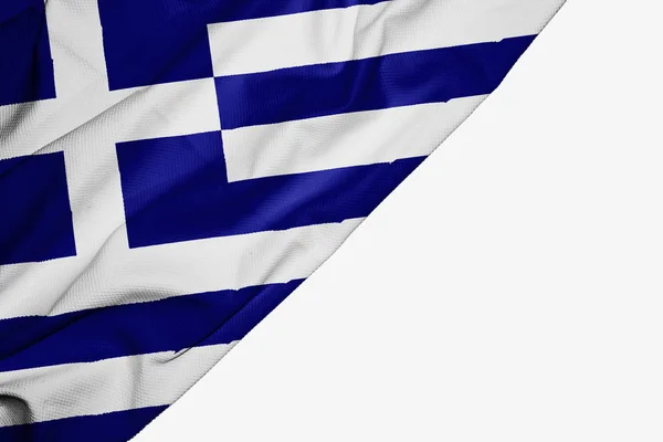 Grekland flagga av tyg med copyspace för din text på vit rygg — Stockfoto