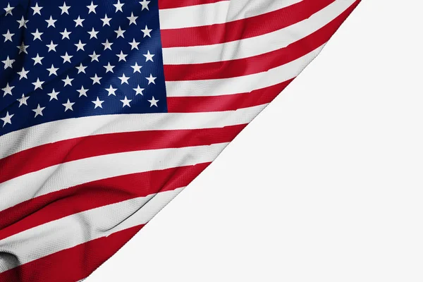 Amerikanska flaggan av tyg med copyspace för din text på vit ba — Stockfoto