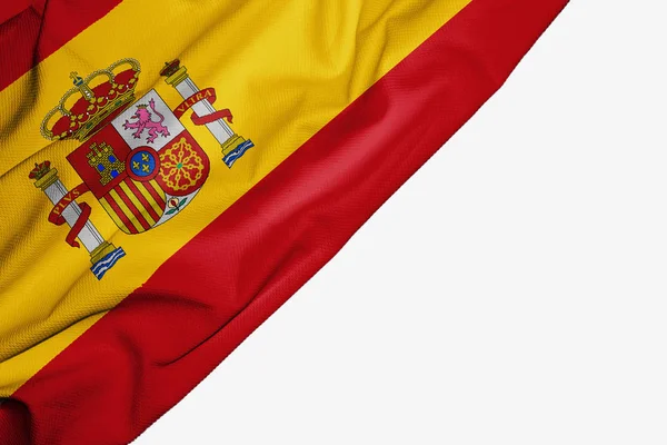 Spain flag of fabric with copyspace for your text on white backg — Stock Photo, Image