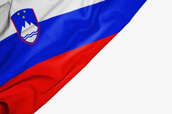 Beyaz ba üzerinde metin için copyspace ile kumaş Slovenya bayrağı — Stok fotoğraf
