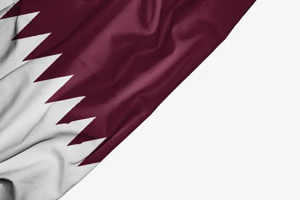 Qatar flag of fabric with copyspace for your text on white backg — Stock Photo, Image