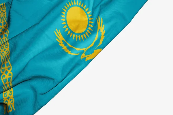 Bandeira de tecido do Cazaquistão com copyspace para o seu texto em branco — Fotografia de Stock