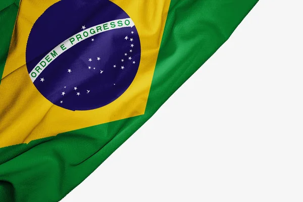Brasilien flagga av tyg med copyspace för din text på vit rygg — Stockfoto