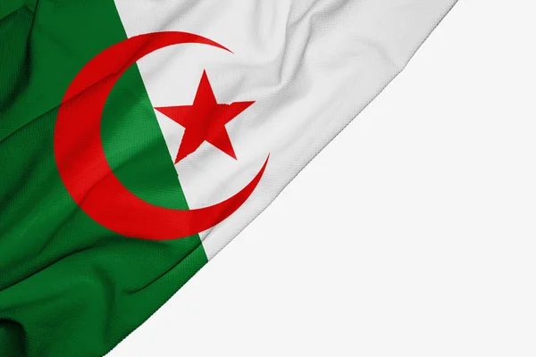 Algerian flag of fabric with copyspace for your text on white ba — Stock Photo, Image