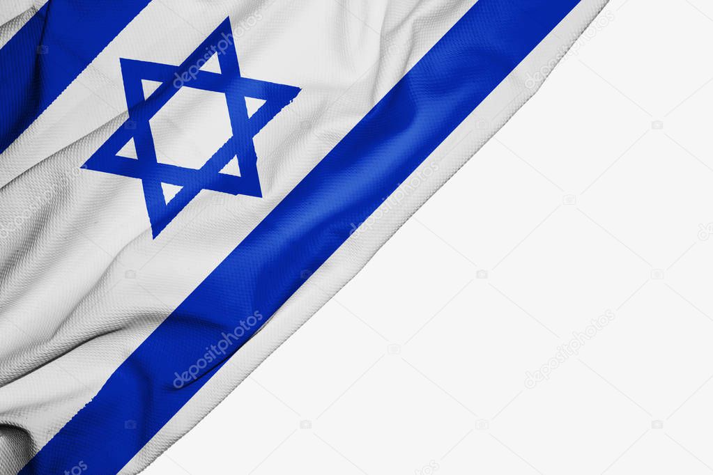 Israel flag of fabric with copyspace for your text on white back