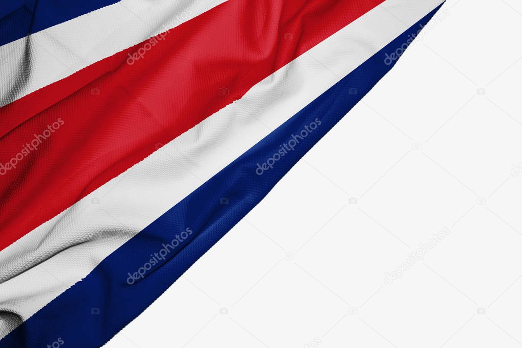 Costa Rica flag of fabric with copyspace for your text on white 