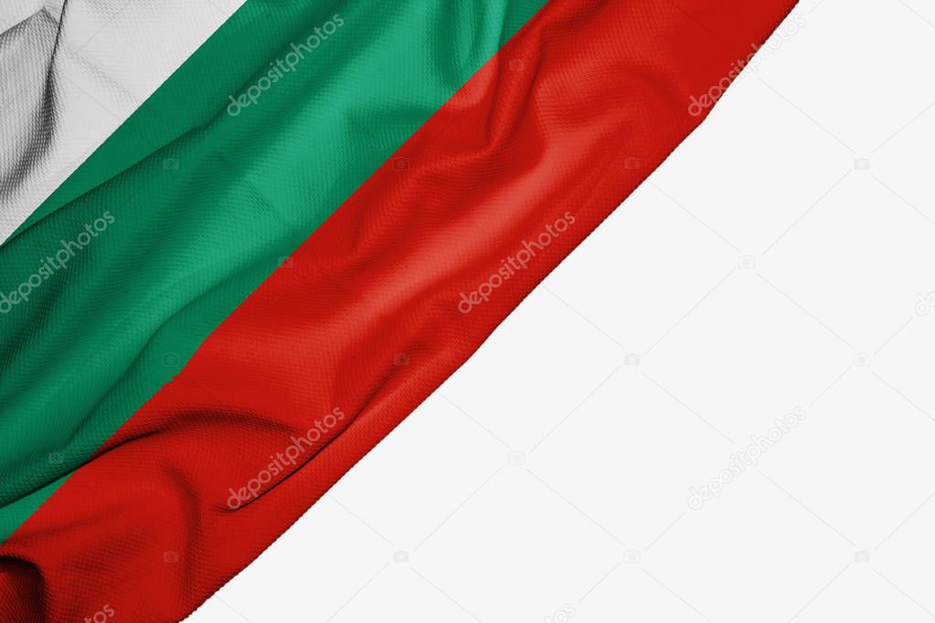 Bulgaria flag of fabric with copyspace for your text on white ba