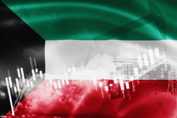 Kuwait flag, stock market, exchange economy and Trade, oil produ — Stock Photo, Image