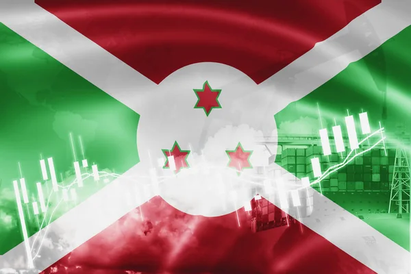 Burundská vlajka, burzovní trh, devizové hospodářství a obchod, ropné zboží — Stock fotografie
