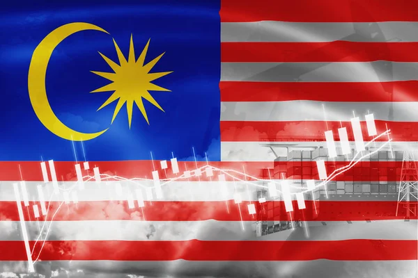 MALASIA zászló, tőzsde, csere gazdaság és kereskedelem, olaj-Prod — Stock Fotó