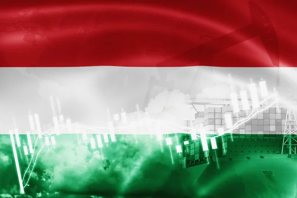 Macaristan bayrağı, borsa, döviz ekonomisi ve Ticaret, petrol prod — Stok fotoğraf