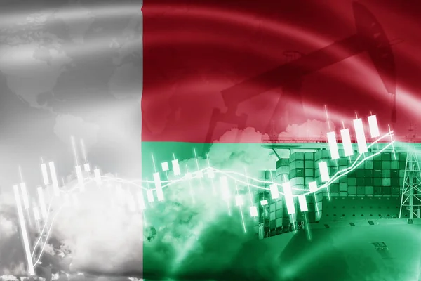 Madagascar drapeau, marché boursier, économie boursière et commerce, pétrole p — Photo