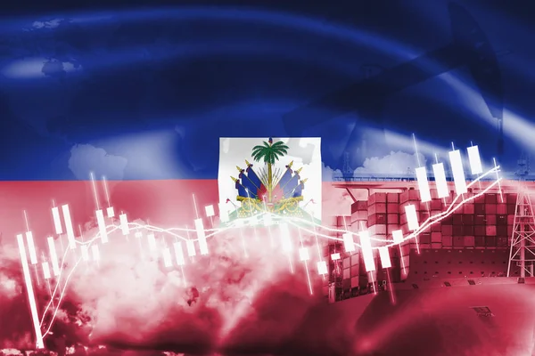 Haiti zászló, tőzsde, csere gazdaság és kereskedelem, az olaj termel — Stock Fotó