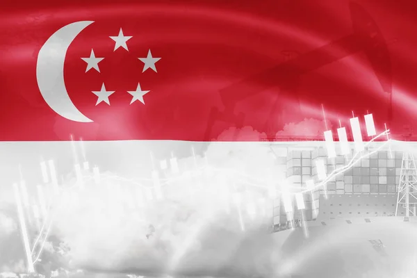 Bandera de Singapur, mercado bursátil, economía cambiaria y comercio, pr petróleo — Foto de Stock