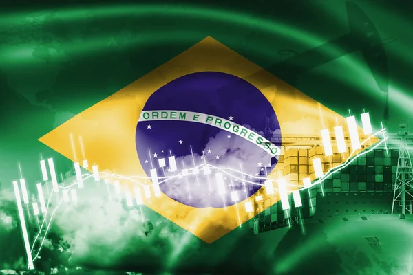 Brasilien flagga, aktiemarknaden, utbyte ekonomi och handel, olja produ — Stockfoto