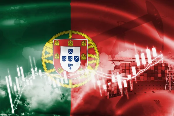 Portugal flag, stock market, exchange economy and Trade, oil pro