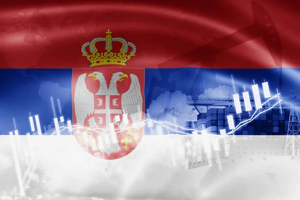 Serbia flag, stock market, exchange economy and Trade, oil produ — стокове фото