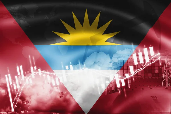 Vlag van Antigua en Barbuda, aandelenmarkt, beurs economie en tra — Stockfoto