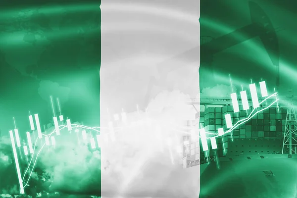 Nigeria flag, stock market, exchange economy and Trade, oil prod