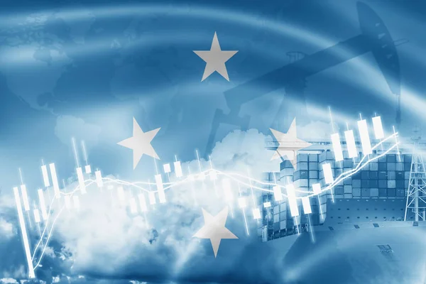 Micronesia flag, stock market, exchange economy and Trade, oil p — Stock Photo, Image