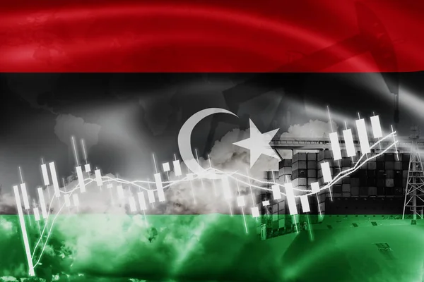 Libia vlag, aandelenmarkt, ruileconomie en handel, olie produc — Stockfoto