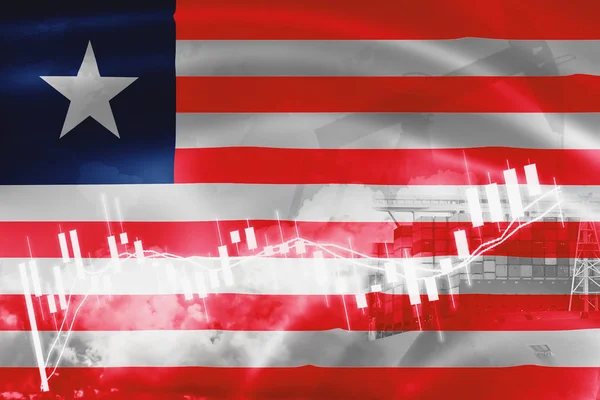 Liberia flagga, aktiemarknaden, utbyte ekonomi och handel, olja Prod — Stockfoto