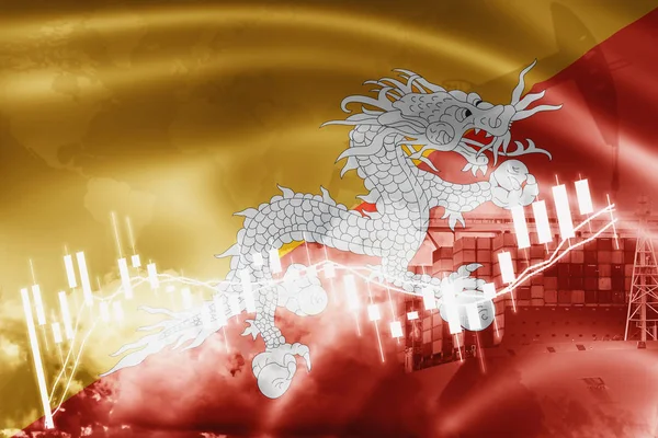 Bandera de Bután, mercado bursátil, economía cambiaria y comercio, producto petrolífero — Foto de Stock