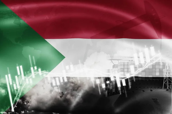 Sudan flag, stock market, exchange economy and Trade, oil produc — Stock Photo, Image