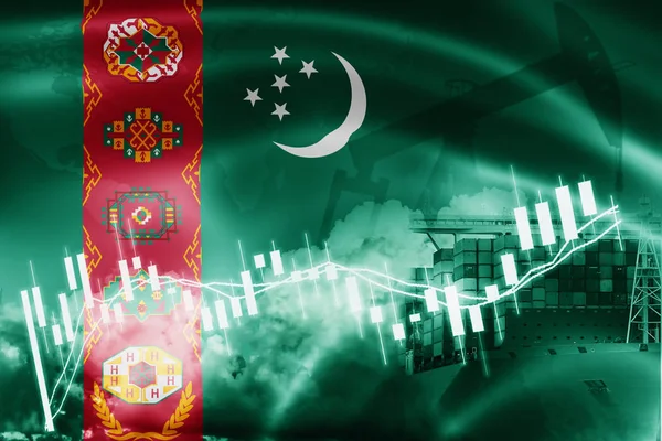 Turkmenistan flag, stock market, exchange economy and Trade, oil