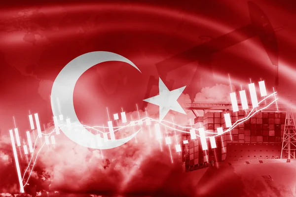 Turkiet flagga, aktiemarknaden, utbyte ekonomi och handel, olja produ — Stockfoto