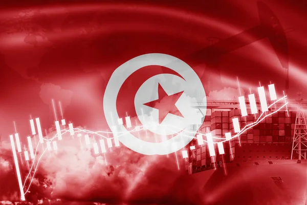 Tuniská vlajka, burzovní trh, devizové hospodářství a obchod, ropné zboží — Stock fotografie