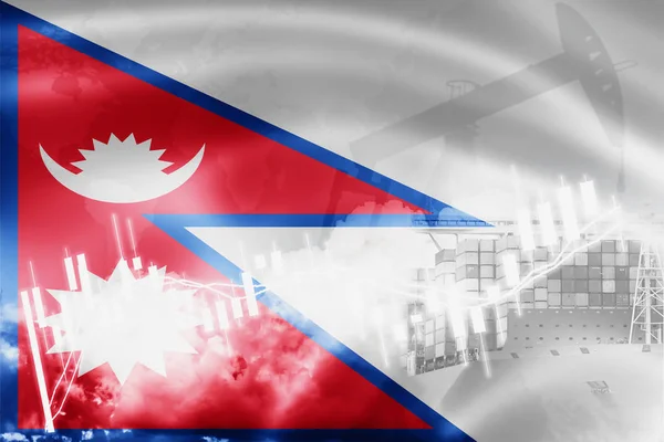 Bandeira do Nepal, mercado bolsista, economia de câmbio e comércio, produção de petróleo — Fotografia de Stock