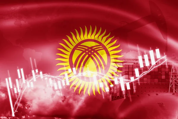Kirghizistan drapeau, marché boursier, économie boursière et commerce, pétrole p — Photo