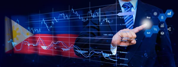 Businessman Touching Data Analytics Process System Kpi Financial Charts Dashboard — Stock Photo, Image