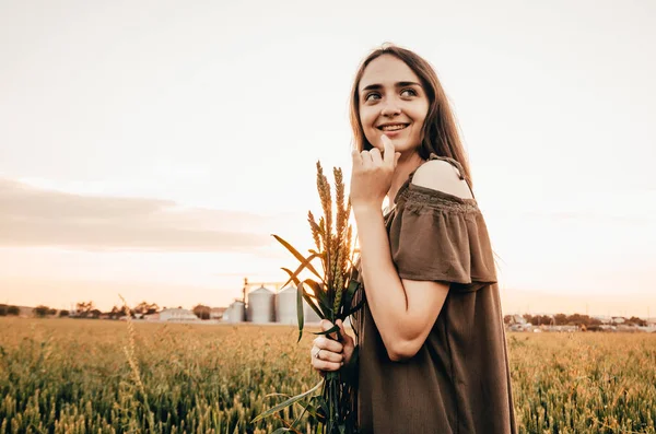 Mujer en el campo de trigo — Foto de Stock