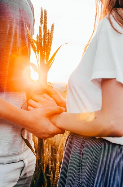 Un couple dans le champ de blé — Photo