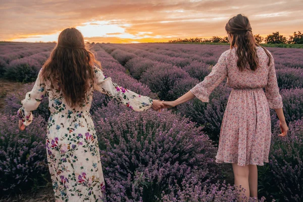 lavanta hattında yürüyen kadınlar