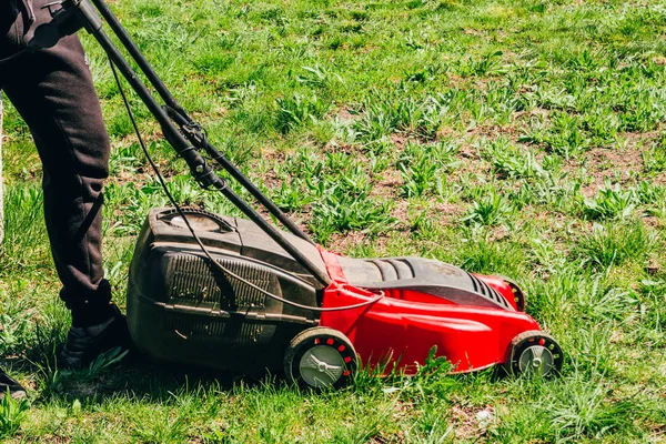 붉은 잔디 깍는 기계 — 스톡 사진