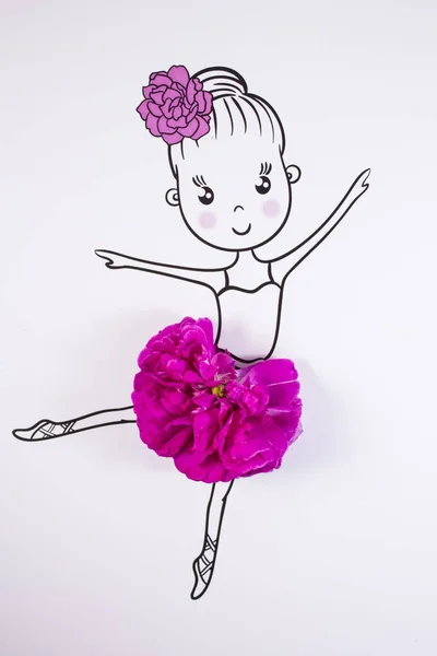 Little Cartoon Ballerina Floral Skirt Isolated White — Stock Photo, Image