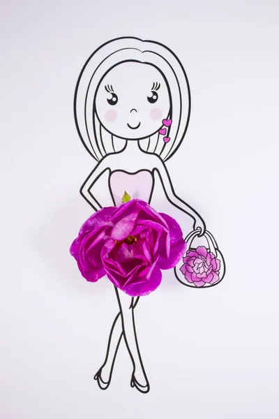 Mladá Dívka Večerních Šatech Flower Sukně Kreslené — Stock fotografie