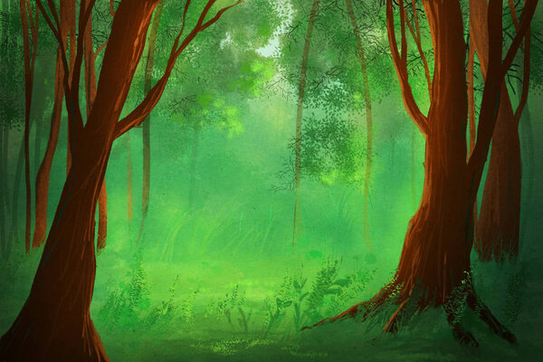 Illustration of forest. Digital painting