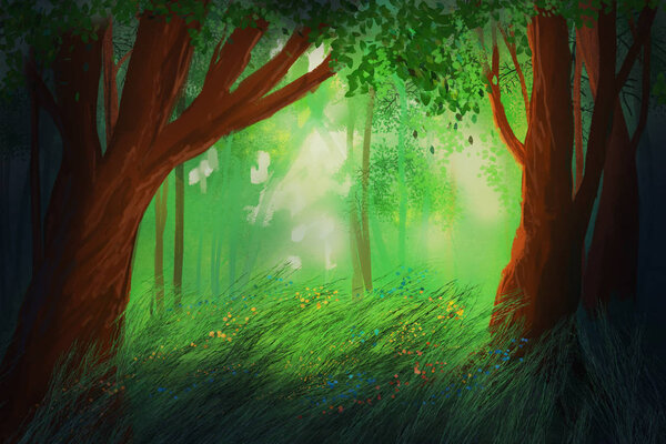 Illustration of forest. Digital painting