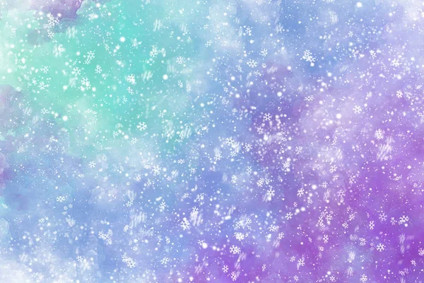 Зимовий Фіолетовий Акварельний Фон Снігом — стокове фото
