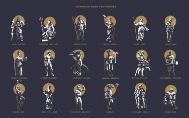 Olimpian gods and heroes. clipart